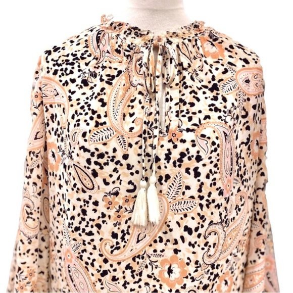 Nanette Lepore crepe chiffon boho animal print paisley peasant top. Size 1X - Picture 3 of 8
